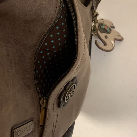 Chala Handbag Shoulder Purse Tote Bag with Elephant Charm, Stone Gray - Picture 6 of 12